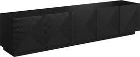Asha RTV szekrény 200 cm bordázott előlapokkal – fekete matt