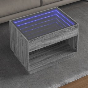 Szürke sonoma végtelen hatású LED-es dohányzóasztal 70x50x50 cm