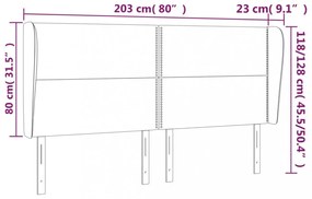 sötétkék bársony fejtámla szárnyakkal 203x23x118/128 cm