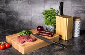 G21 Damascus Premium késkészlet bambusz blokkban, doboz, 3 db + köszörűkő