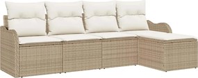 vidaXL Kerti Kanapé Szett párnával tárolóval 5 pcs Bézs Poli rattan