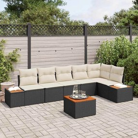 Kerti Kanapé Szett 7 pcs Fekete és krémszínű 319 x 154 x 85 cm