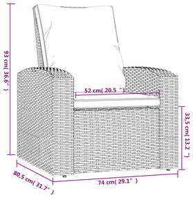 világosbarna polyrattan dönthető kerti szék párnákkal