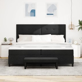 Boxspring ágy matraccal és paddal fekete 200x200 cm szövet
