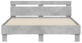 betonszürke szerelt fa ágykeret fejtámlával 150x200 cm