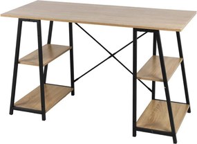 Polcos íróasztal / számítógépasztal 120×50 cm, masszív fém vázzal, fekete–aranytölgy – Intenso Home