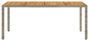 szürke polyrattan kerti asztal akácfa lappal 190 x 90 x 75 cm