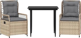 vidaXL 3 részes bézs polyrattan kerti étkezőgarnitúra párnákkal