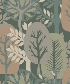 Decoprint Antibes Nature Forest barna-kékeszöld fa mintás vlies tapéta – AN28283