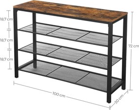 Cipőtároló polc 4 szintes, rusztikus barna 100x30x72cm
