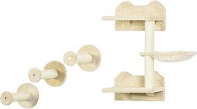 PawHut Macska Mászófal, 4 darabos, Macska Mászófal, 1 x Ugrótorony, 3 x Kaparóoszlop, Mászófal Szett, Kaparóoszlop Függőággyal, Fali Ülőpárna Macskákn