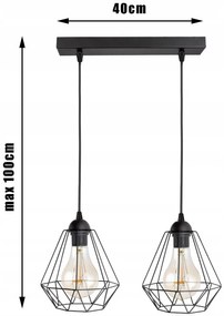 KÉSZLETKISÖPRÉS! Glimex Diamond drót búrás állítható függőlámpa fekete 2x E27