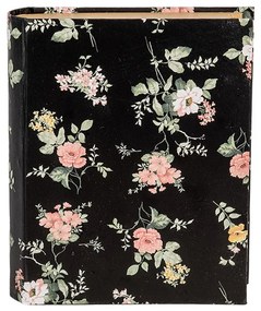 Könyv alakú karton tároló doboz vintage stílusban 17x14x5 cm fekete virágos