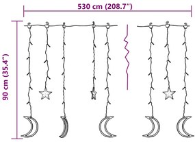 csillag és hold fényfüzér 345 színes LED-del és távirányítóval