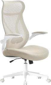 SONGMICS ergonomikus irodai szék fejtámlával, felhajtható kartámaszokkal, max. 150 kg, cappuccino bézs
