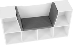 Gyerekkönyvtár ülőhellyel, fehér/szürke, FERIA