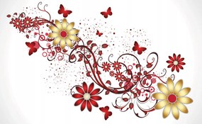 Fotótapéta Virágok piros-arany pillangók dísz 200x140 Elegancia +ragasztó