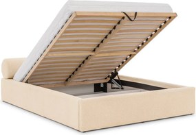 Krémszínű kárpitozott ágyneműtartós franciaágy ágyráccsal 160x200 cm Cille – Ropez