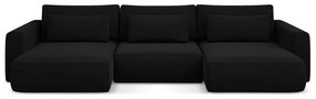 Fekete bársony kinyitható-tárolóhelyes (U alakú) sarokkanapé Kapua – Makamii
