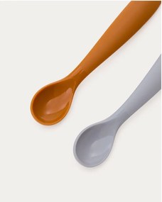 Világoskék-narancssárga műanyag-szilikon gyerek kanál szett 2 db-os Lili – Kave Home