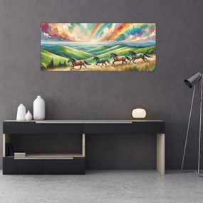 Kép – Vágtázó lovak a tájban (120x50 cm)