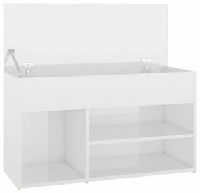 magasfényű fehér szerelt fa cipőtároló pad 80 x 30 x 45 cm