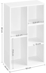 Könyvespolc 5 rekesszel 50 x 80 x 24 cm, Fehér