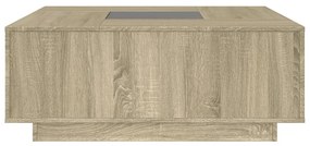 tölgy színű végtelen hatású LED-es dohányzóasztal 100x100x40 cm