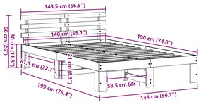 Tömör Fenyő Ágykeret Gyantázott barna Tömör fa 140 x 190 cm