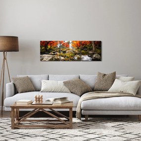 Kép - vízesések a narancssárga erdőben (órával) (90x30 cm)