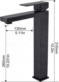 Szabadon álló EYN BC1320 fürdőszobai csaptelep, matt fekete, alacsony és magas kivitelben — 310 mm