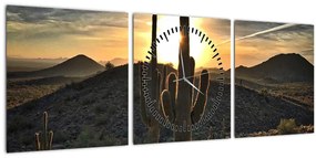 Kép - kaktuszok a napon (órával) (90x30 cm)