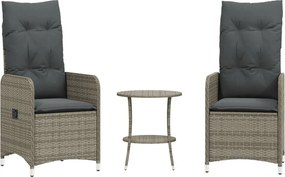 vidaXL 2 db szürke polyrattan dönthető kerti szék asztallal