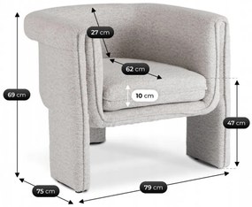 Designer Szürke Bouclé Szövet Kárpitozással. GALA