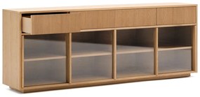 Natúr színű tálalószekrény tolóajtóval tölgyfa dekorral 200x80x40 cm Helvine – Kave Home