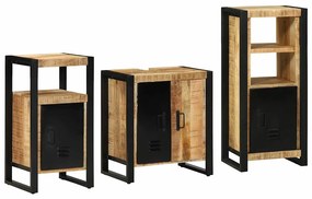 Fürdőszoba bútor szett polcokkal 3 pcs Barna Tömör Mangófát