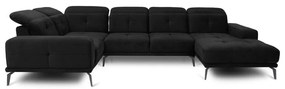 Fekete bársony sarokkanapé (bal oldali-U alakú) Neviro – ELTAP