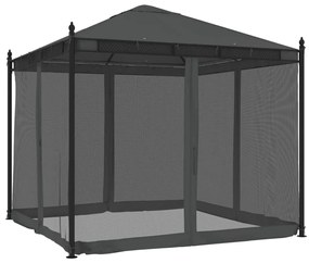antracitszürke acél pavilon hálós oldalakkal 2,93 x 2,93 m