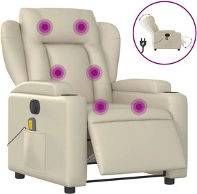vidaXL krémszínű műbőr elektromos dönthető masszázsfotel