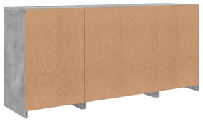 betonszürke tálalószekrény LED-világítással 142,5 x 37 x 67 cm