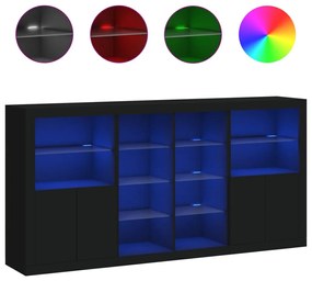 fekete tálalószekrény LED-világítással 202 x 37 x 100 cm