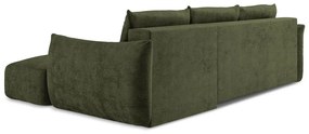 Zöld zsenília kinyitható sarokkanapé (jobb oldali-heverő résszel) Leila – Makamii