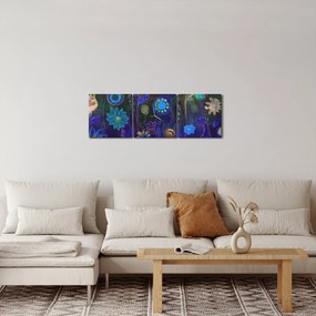 Sötétkék virágok képe (órával) (90x30 cm)