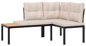 5 részes fekete porszórt acél kerti kanapészett párnával