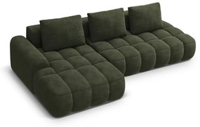 Zöld bársony kinyitható-tárolóhelyes sarokkanapé (bal oldali-heverő résszel) Linz – Cosmopolitan Design