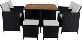 Kerti rattan szett, akácfa, fekete/krémszínű/természetes, MELFORD