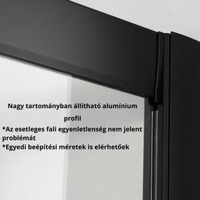 Stuxi Sydney Black 120 cm széles két tolóajtós zuhanyajtó 6 mm vastag vízlepergető biztonsági üveggel, fekete elemekkel, 200 cm magas