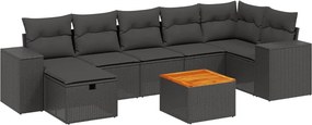 vidaXL 8 részes fekete polyrattan kerti ülőgarnitúra párnákkal