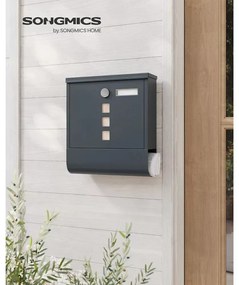 Zárható postaláda újságtartóval, névtáblával falra, kerítésre szerelhető, antricit szürke