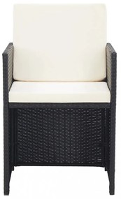 15 részes fekete polyrattan kültéri étkezőszett párnákkal